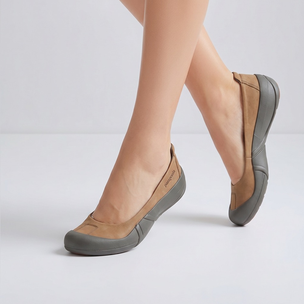 Patagonia Tan and Gray Slip-On Flats